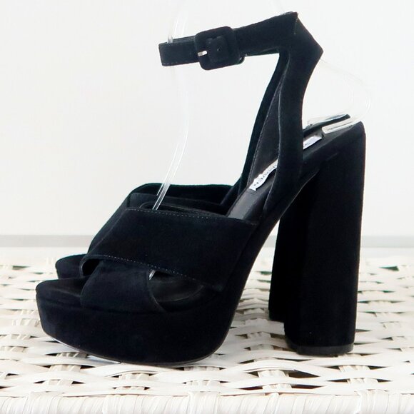 Steve Madden Jodi Black Suede Leather Platform Ankle Strap High Heel Sandals 7 - Picture 14 of 14